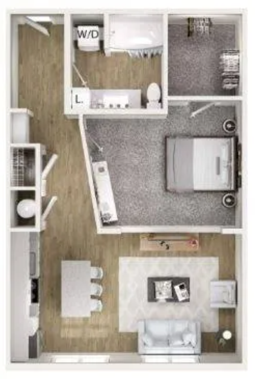Floor plan for 1 bed, 1 bath, 710 sqft